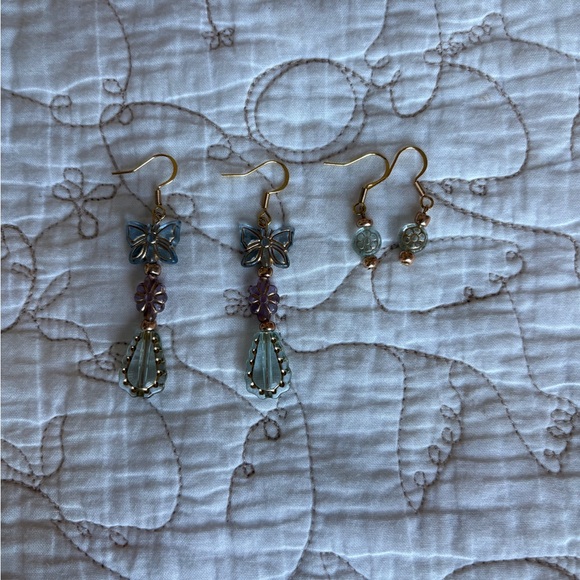 Gold and Crystal Butterfly Drop Earrings - Picture 3 of 3